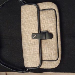 The Loft Woven Straw Purse Navy Trim NWOT